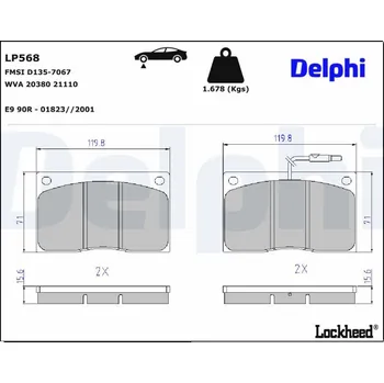 Brzdová destička Sada brzdových destiček, kotoučová brzda DELPHI LP568