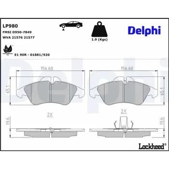 Brzdová destička Sada brzdových destiček, kotoučová brzda DELPHI LP980