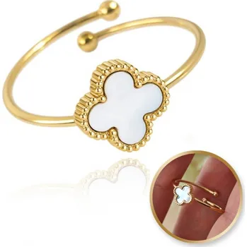 Prsten Flamenco Mystique Pozlacený nastavitelný prsten z chirurgické oceli s perletí PST952 – luxusní šperk pro každou příležitost