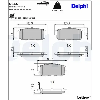 Brzdová destička Sada brzdových destiček, kotoučová brzda DELPHI LP1829