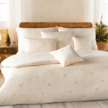 Povlečení Luxusní damaškové povlečení Hvězdičky světlá zlatá: 140x200cm, 70x90cm
