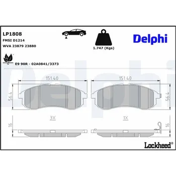 Auto-moto Sada brzdových destiček, kotoučová brzda DELPHI LP1808