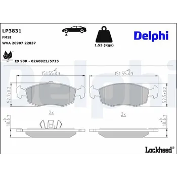 Brzdová destička Sada brzdových destiček, kotoučová brzda DELPHI LP3831