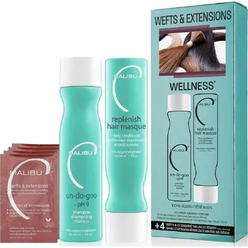 Kosmetická sada Malibu C Wefts &amp; Extensions Wellness Collection - Čistící šampon 266 ml + Replenish maska 266 ml Dárková sada
