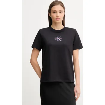 Dámské tričko Bavlněné tričko Calvin Klein Jeans dámské, černá barva, LV047C856G 99X, vel. XS