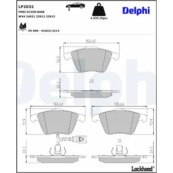 Brzdová destička Sada brzdových destiček, kotoučová brzda DELPHI LP2032