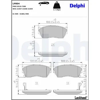 Brzdová destička Sada brzdových destiček, kotoučová brzda DELPHI LP804