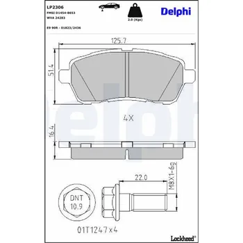 Brzdová destička Sada brzdových destiček, kotoučová brzda DELPHI LP2306