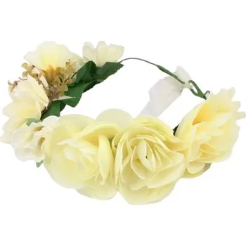 Čelenka Flamenco Mystique Romantický věnec z umělých květin, bílý, šířka 6 cm - průměr 15 cm