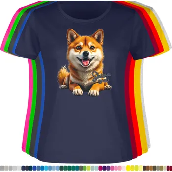 Dámské oblečení damske-levne-bavlnene-tricko-digitalni-potisk-pes-shiba-inu Barva: Navy - tmavě modrá, velikost: XL