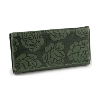Peněženka Dámská peněženka s květy 9x18,5 cm - 1 ks - 3 zelená tmavá