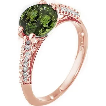 Prsten JK Zlatý prsten s přírodním vltavínem a diamanty Velikost prstenu: 46 Diamant 14 kt ZPDI030C-46-1002