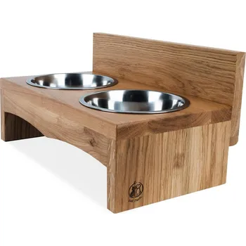 Miska pro psa Svět Tlapky Stojan na 2 misky pro psa TALON Dřevina nebo odstín: Buk (dřevo), Výška: 10cm (malé plemeno), Průměr miska (rozměr): miska 17cm (40 x 20cm)