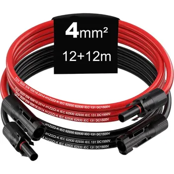 solární panel Solární kabely PRODLUŽOVACÍ včetně 2 párů konektorů MC4 - 12+12m