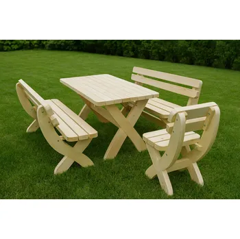 Zahradní sestava Dřevěný zahradní nábytek z masivu Rainbach II přírodní (Dřevěný zahradní nábytek sestava Rainbach přírodní 47 mm; 1 x stůl; 2 x lavice; 1 x židle)