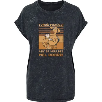 Dámské tričko Dámské tričko Acid wash Můj pes Velikost: 4XL, Barva trička: Černá