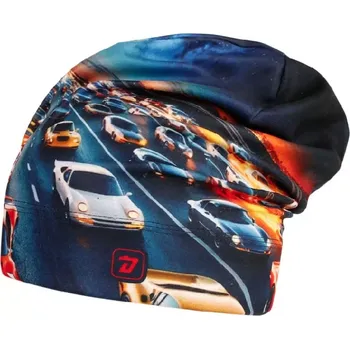 Čepice Flísová čepice Dráče Yetti - vzor 46 - modrá - auta na dálnici