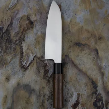 Kuchyňský nůž SATAKE Cutlery Mfg Kenta Walnut 17 cm - japonský nůž Santoku z nerezové oceli