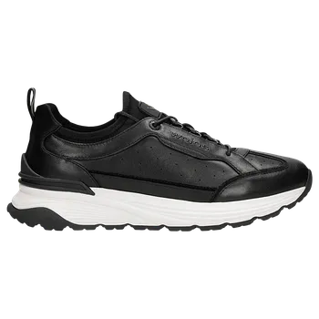 Pánské polobotky Černé Kožené Pánské Sneakery S Bílou Podrážkou Wojas 1024251 46