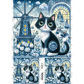 Umělecký papír Rýžový a soft papír na decoupage - Kočka v Holandsku - KB01721 Materiál: Soft, Rozměr: A4
