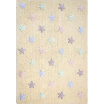 Pelíšek pro psa Lorena Canals Pro zvířata: Pratelný koberec Tricolor Stars Vanilla žlutá, zelená, modrá, fialová, růžová 120x160 cm - SLEVA 3% s kodem radost25