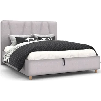 Postel Čalouněná postel Ventura Frame Storage, Wooden Oak, Royal Suede Medium Grey, 160x200 cm