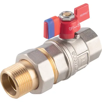 Ventil Ferro Kulový plnoprůtočný kohout 3/4" se šroubením, motýlek ŠM 3/4" x 3/4"