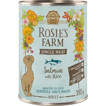 Krmivo pro psa 6ks-6x395g Rosie's Farm Single Meat Adult rybí a rýže vlhké krmivo pro psy