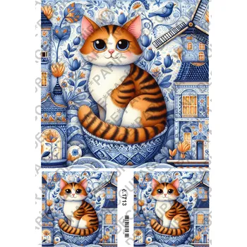 Umělecký papír Rýžový a soft papír na decoupage - Kočka v Holandsku - KB01713 Materiál: Soft, Rozměr: A4
