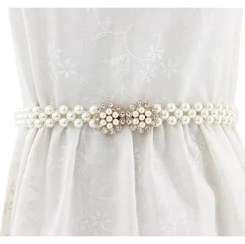 Opasek Camerazar Perlový dámský elastický úzký pásek perleťově bílý