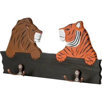 Kojenecká váha Nástěnný věšák do dětského pokoje Animal Parade - Lion & Tiger dřevěný proužek se 4 háčky na