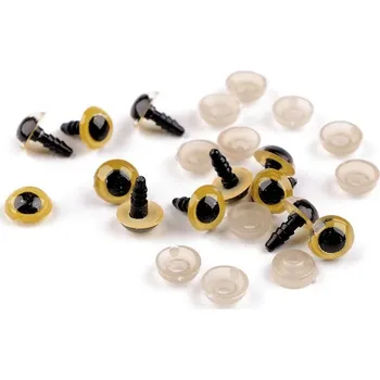 Oči glitrové s pojistkou Ø10 mm - žluté - sada 2ks