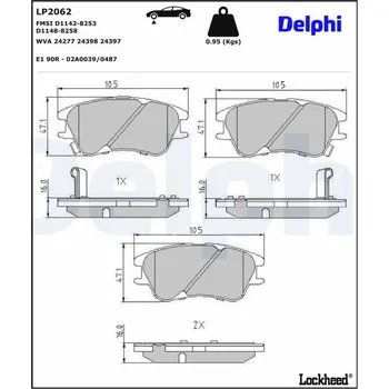 Brzdová destička Sada brzdových destiček, kotoučová brzda DELPHI LP2062