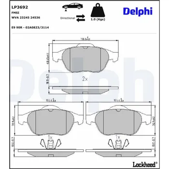 Brzdová destička Sada brzdových destiček, kotoučová brzda DELPHI LP3692