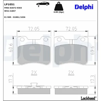 Autodíl Sada brzdových destiček, kotoučová brzda DELPHI LP1051