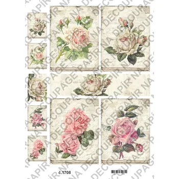 Umělecký papír Rýžový a soft papír na decoupage - Sada, vintage, květiny - KB01708 Materiál: Soft, Rozměr: A4
