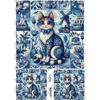 Umělecký papír Rýžový a soft papír na decoupage - Kočka v Holandsku - KB01716 Materiál: Soft, Rozměr: A4