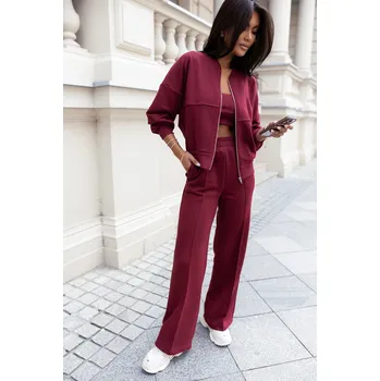 bomber bunda + široké kalhoty set MISTY Barva: Bordová, Velikost: XS/S