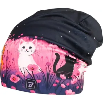 Pokrývka hlavy Flísová čepice Dráče Yetti - vzor 41 - tmavě fialová - kočičky