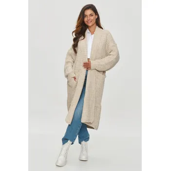 Dámský svetr Kardigan s velkými kapsami S153 MAKADAMIA Barva: Béžová, Velikost: ONE SIZE