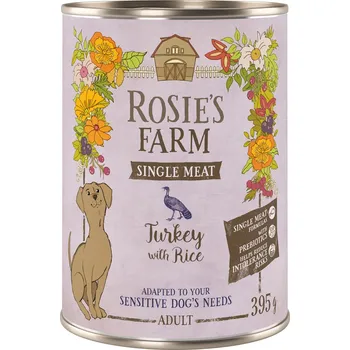 Krmivo pro psa 6ks-6x395g Rosie's Farm Single Meat Adult krocaní a rýže vlhké krmivo pro psy