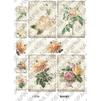 Umělecký papír Rýžový a soft papír na decoupage - Sada, vintage, květiny - KB01710 Materiál: Soft, Rozměr: A4