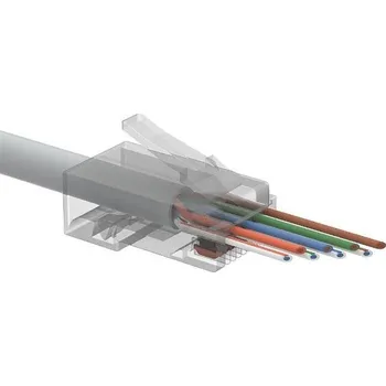 Kabel Konektor RJ45 nestíněný CAT6, drát i licna, průchozí, 1ks