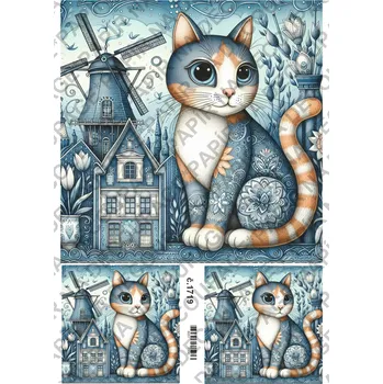 Umělecký papír Rýžový a soft papír na decoupage - Kočka v Holandsku - KB01719 Materiál: Soft, Rozměr: A4