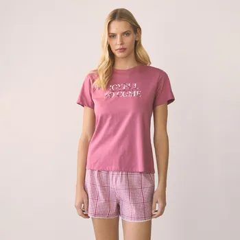 Dámské tričko Reserved - Dvoudílná pyžamová souprava s&nbsp;potiskem - světle fialová - 148EY-34X - 148EY-34X-XS
