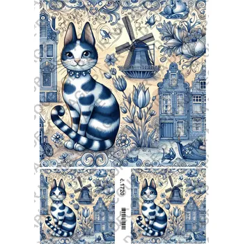 Umělecký papír Rýžový a soft papír na decoupage - Kočka v Holandsku - KB01720 Materiál: Soft, Rozměr: A4