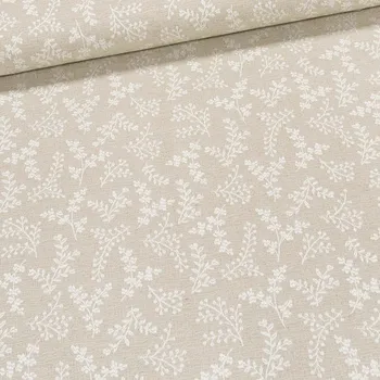 Směsové plátno REMI A 33 LINEN, žakarový vzor větviček na béžové, š.140cm (látka v metráži)