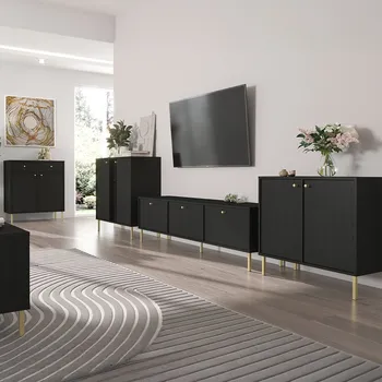 Obývací stěna Obývací stěna TOKYO 2 c | 4 díly | černá grafit/zlatá