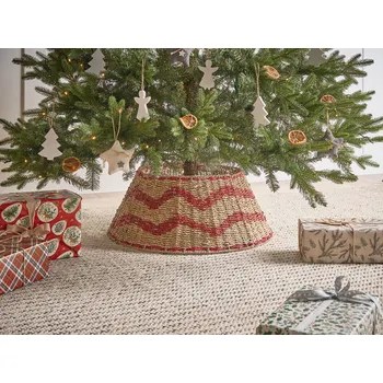 Vánoční dekorace Kryt na stojan vánočního stromku přírodní s červenou mořská tráva kulatý ⌀ 51 cm ruční výroba vánoční dekorace Beliani