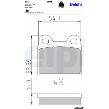 Brzdová destička Sada brzdových destiček, kotoučová brzda DELPHI LP21